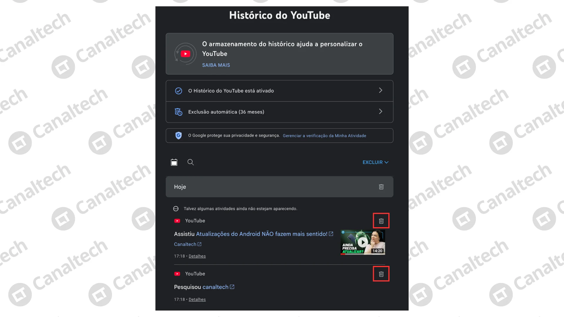 Como apagar apenas&nbsp;uma busca ou um vídeo específico
