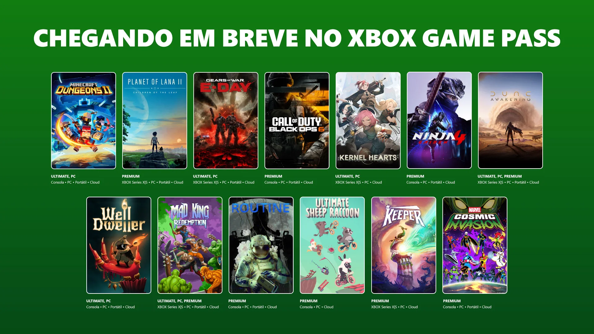 XBOX Game Pass recebe Gears of War, Minecraft Dungeons II e Dune:A wakening em setembro