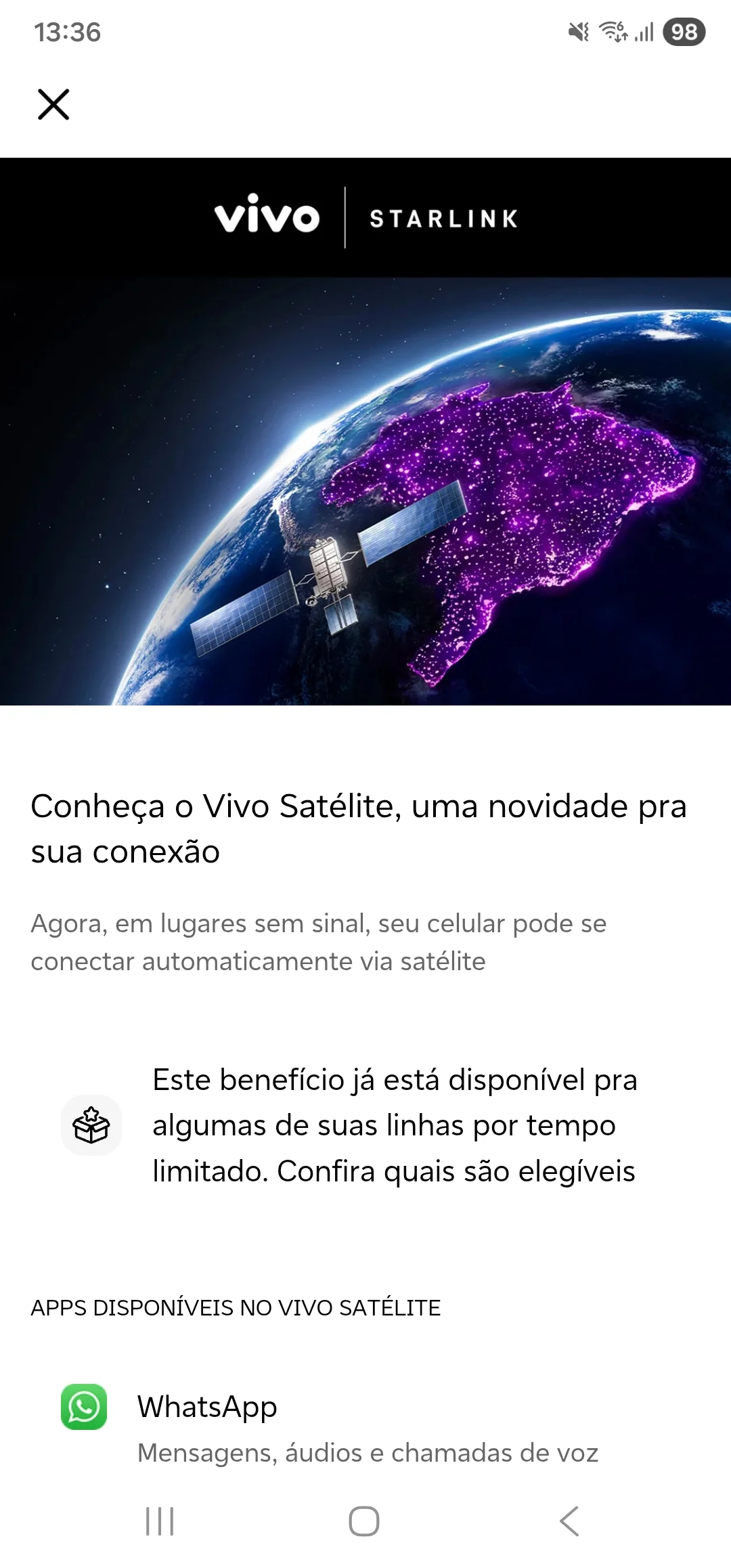 Vivo Satélite iniciou: confira quais apps funcionam via Starlink direto no celular