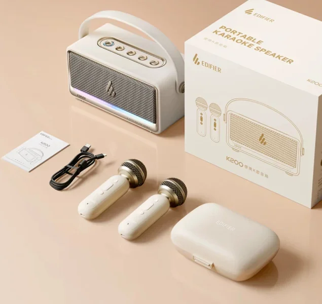 Edifier lança caixa retrô com karaokê e 2 microfones por R$ 620