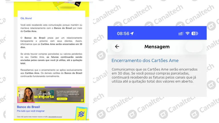 Anúncio do fim do Cartão Ame