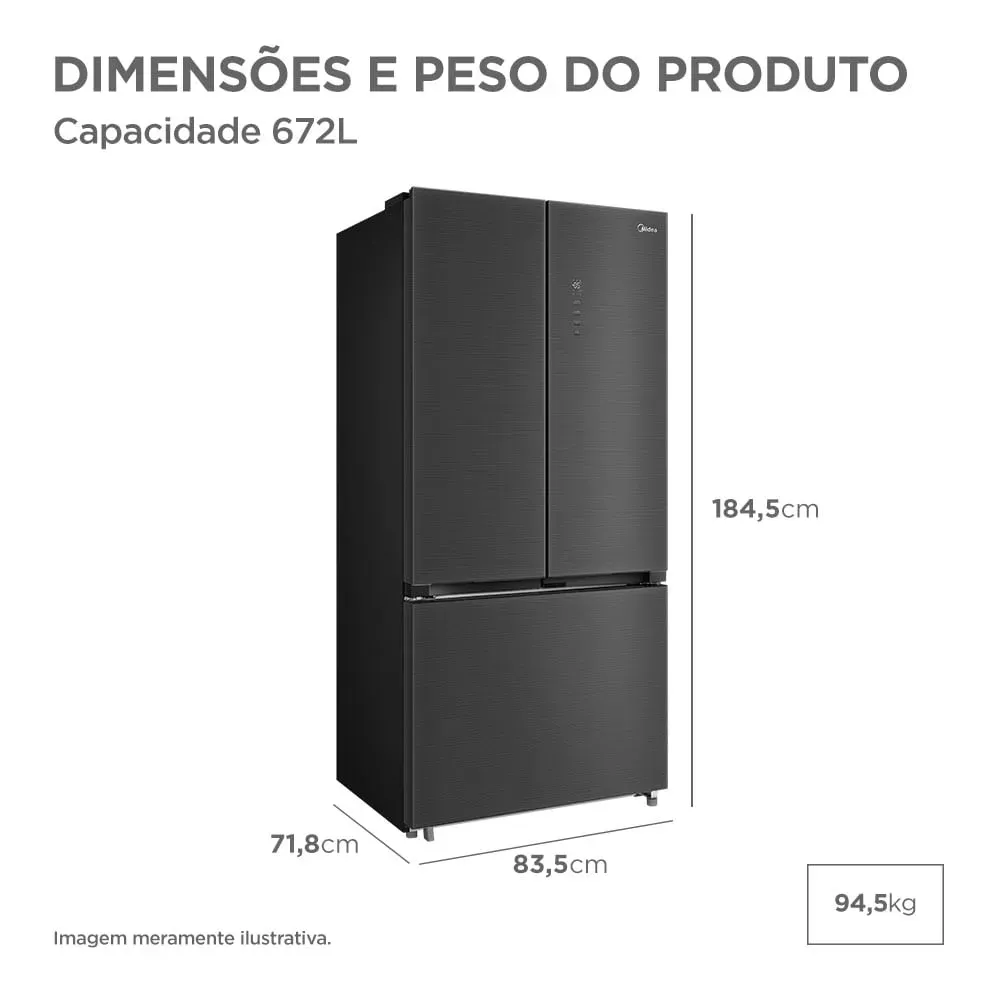 Geladeira Frost Free Multidoor 672 L Inverter Black Inox Midea