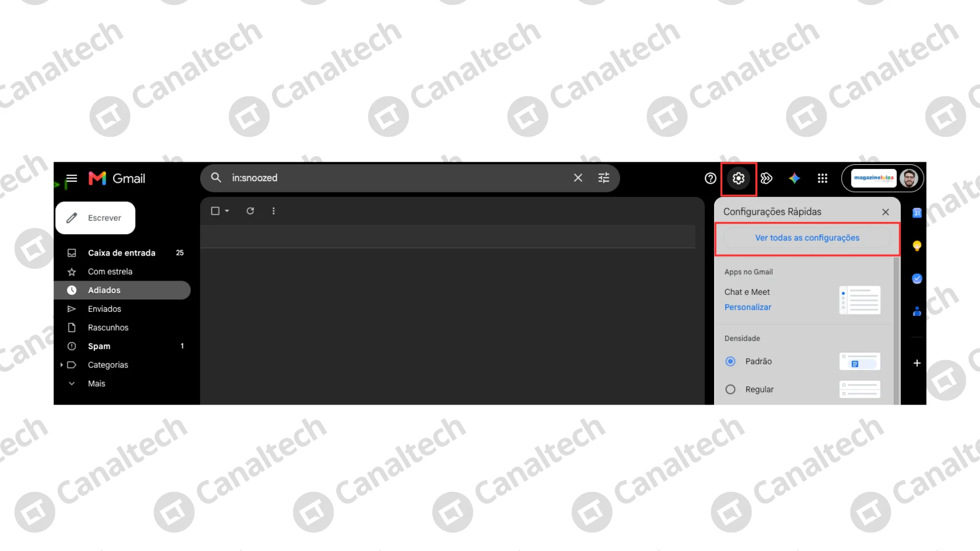 Como acessar as configurações do Gmail