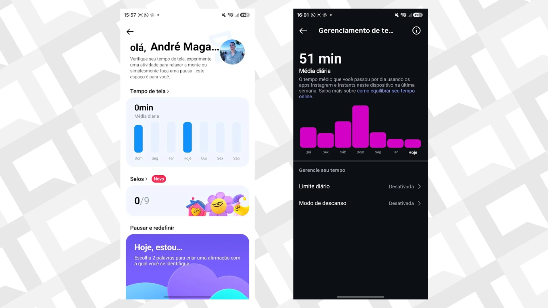 Tempo de tela TikTok Instagram