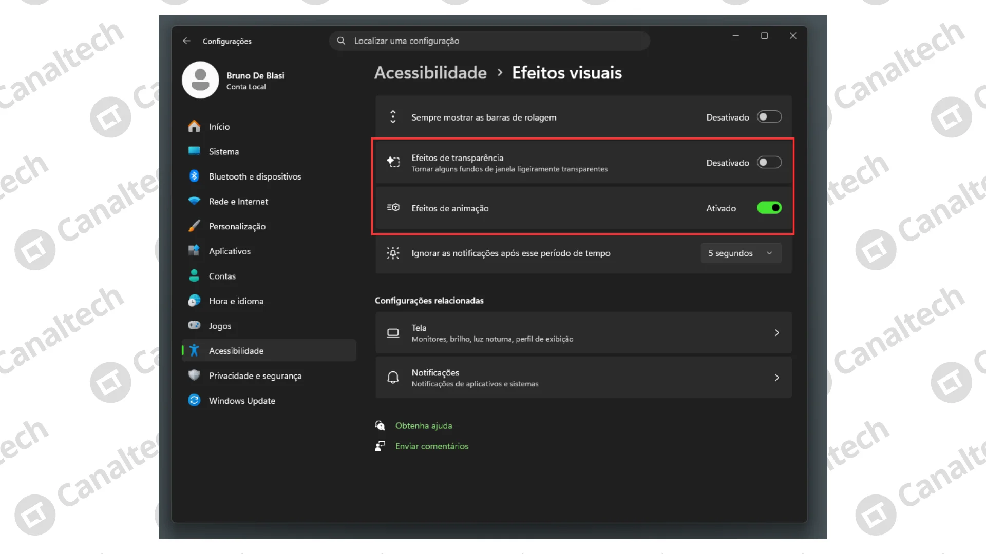 Como reduzir os efeitos visuais do Windows 11