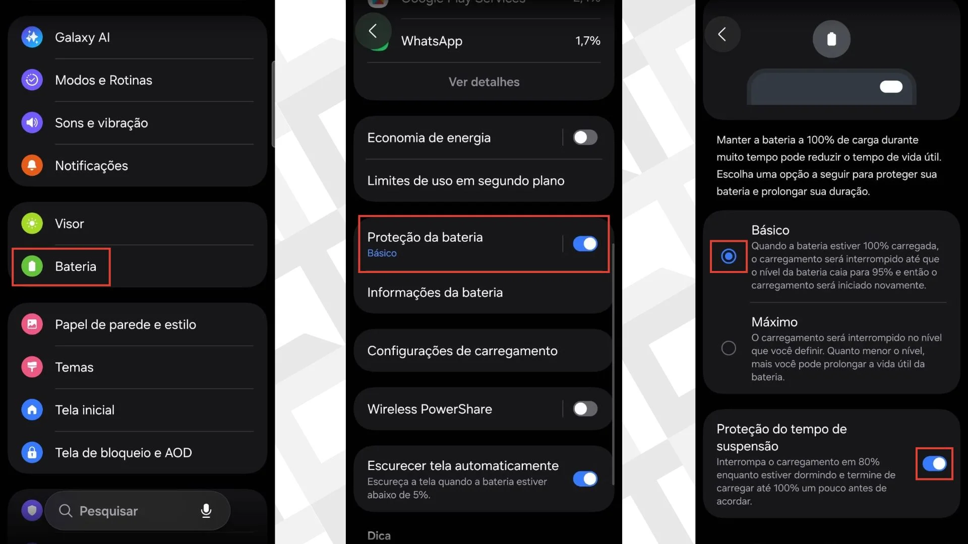 Proteção da bateria Samsung Galaxy
