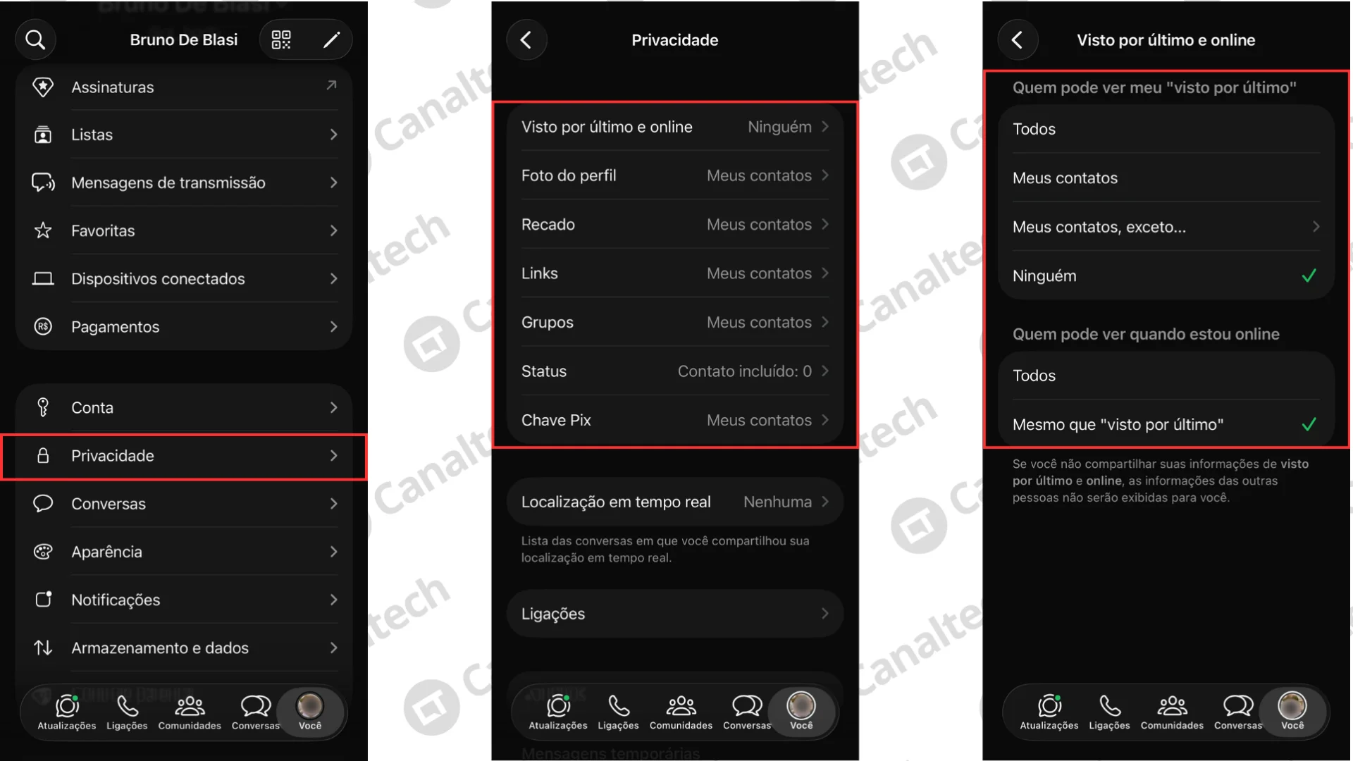 Como esconder o "visto por último" e online no WhatsApp