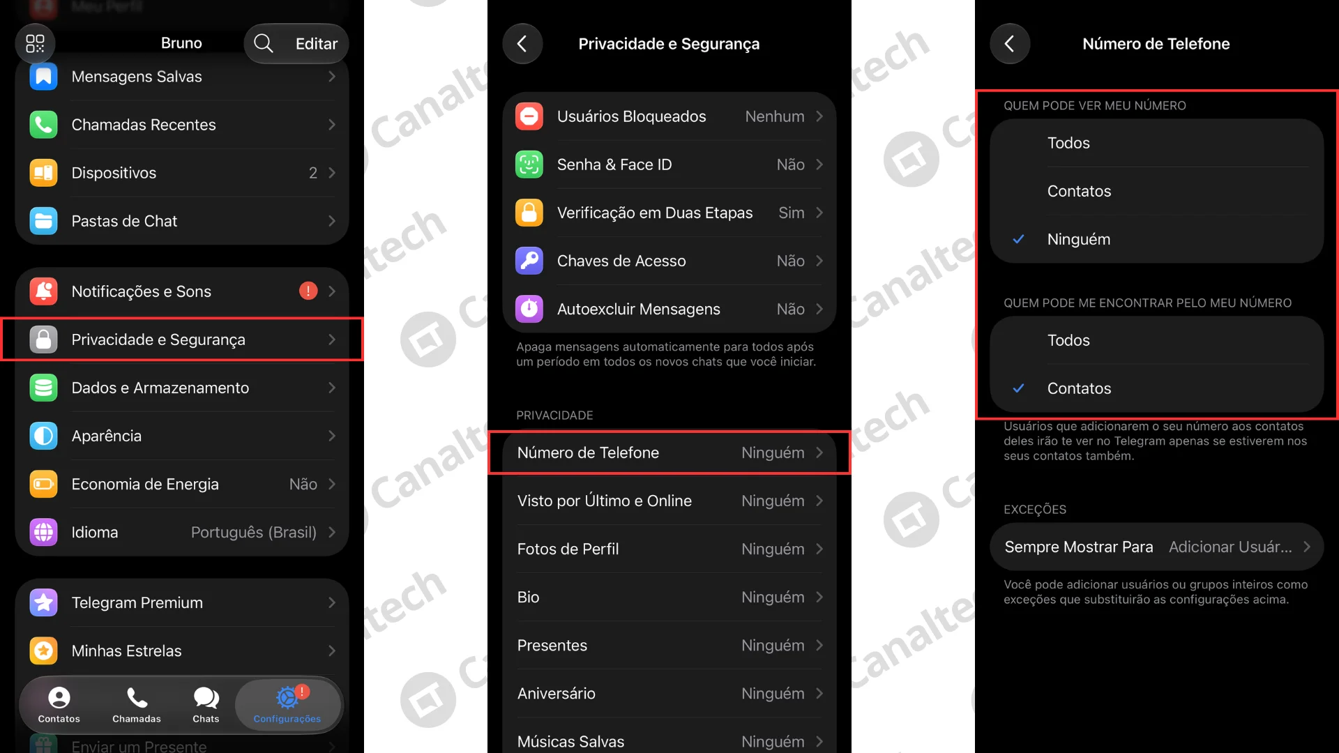 Como limitar quem pode ver o seu número de telefone no Telegram