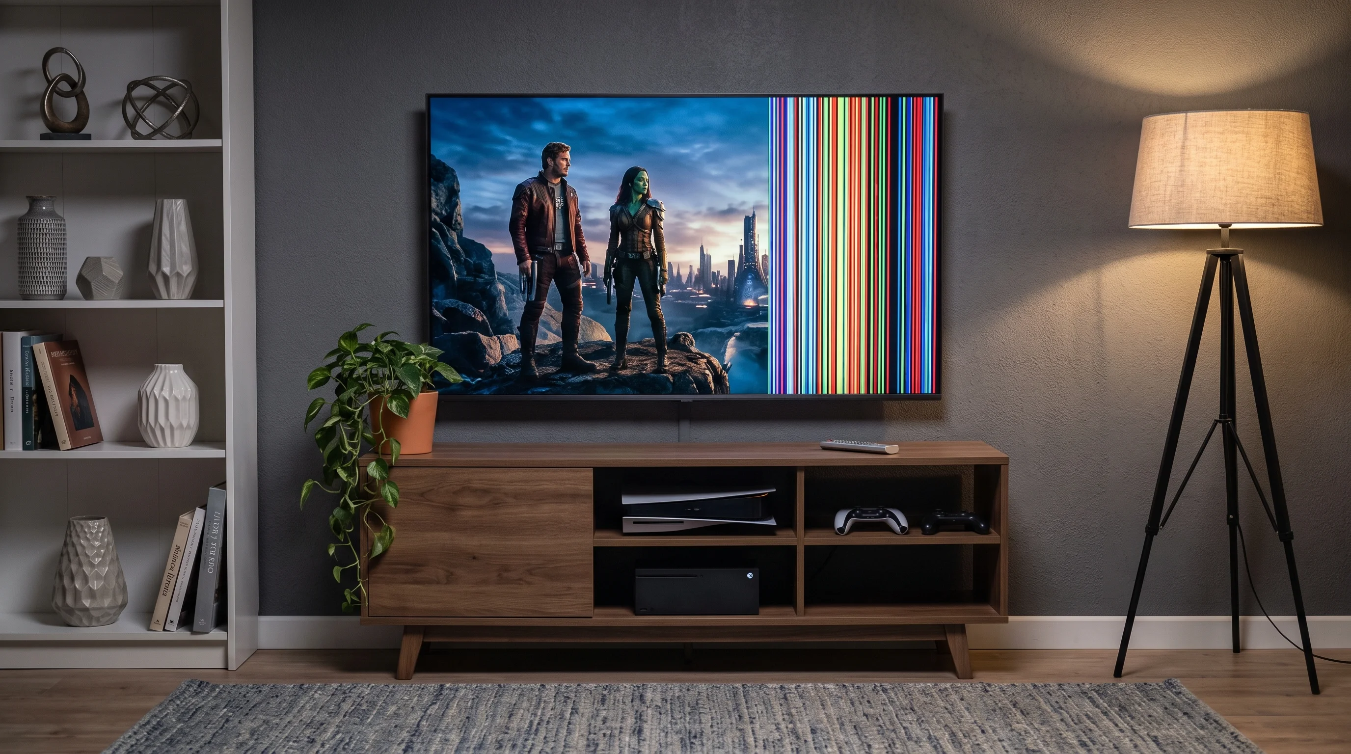 Smart TV com linhas verticais