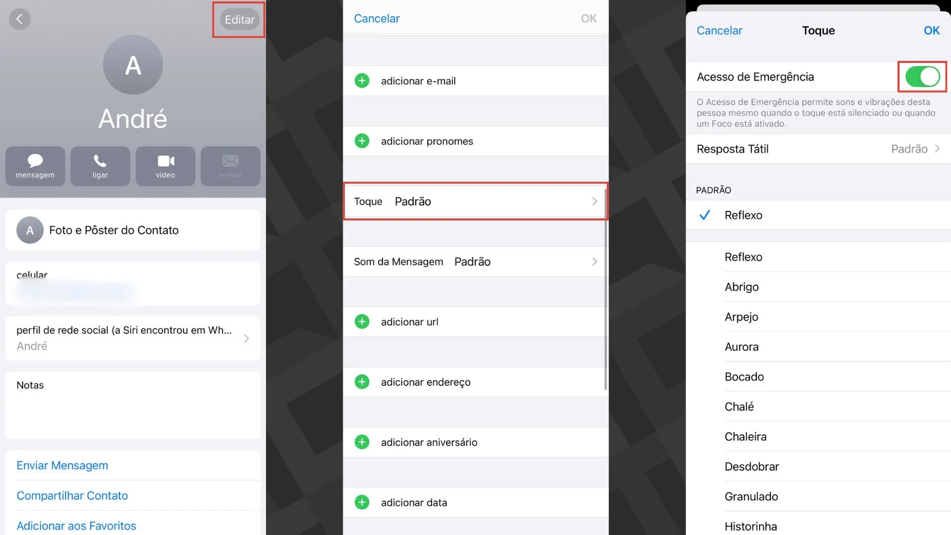 Contato de emerg&ecirc;ncia - iOS