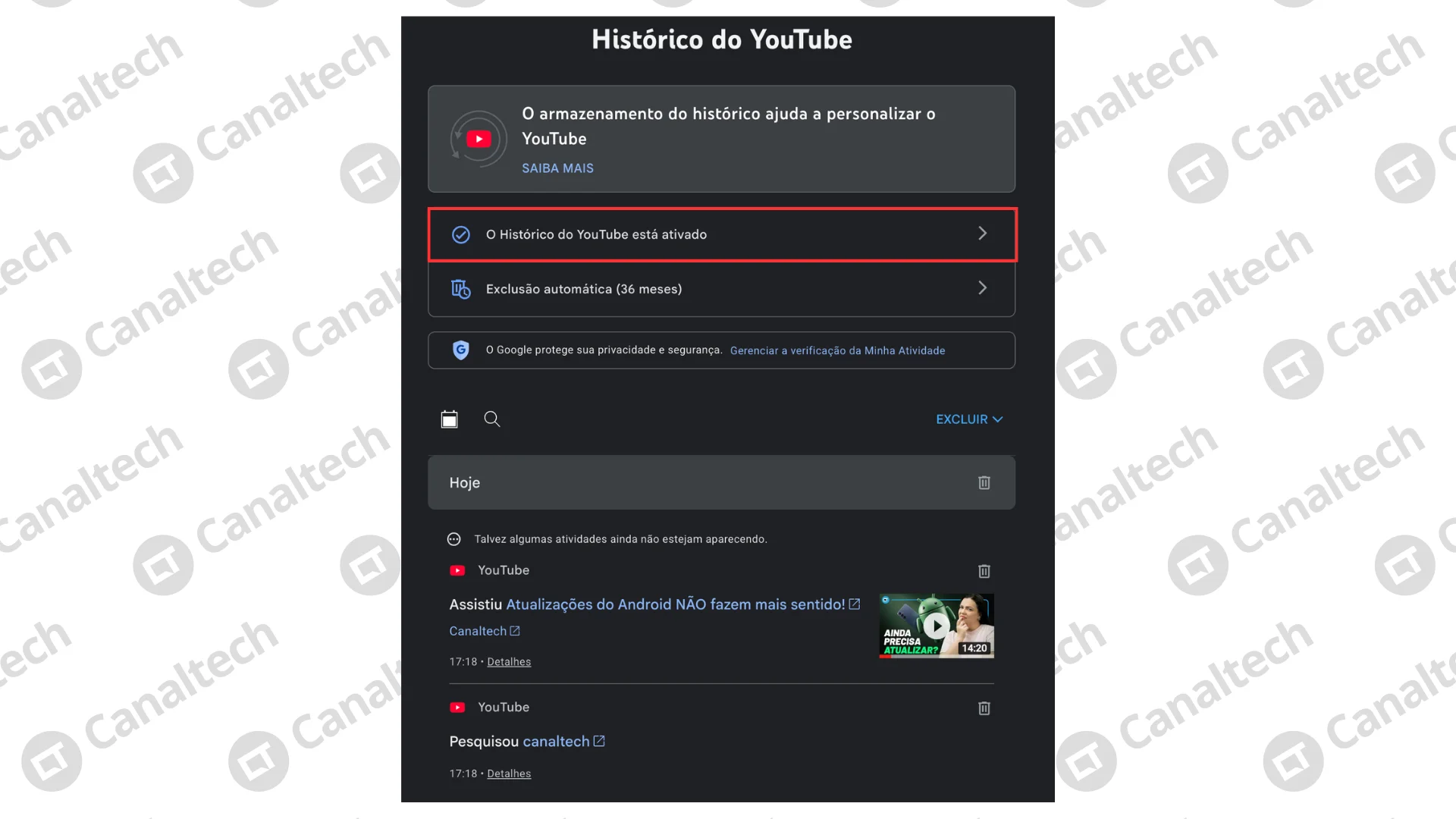 Como pausar o histórico de exibição do YouTube
