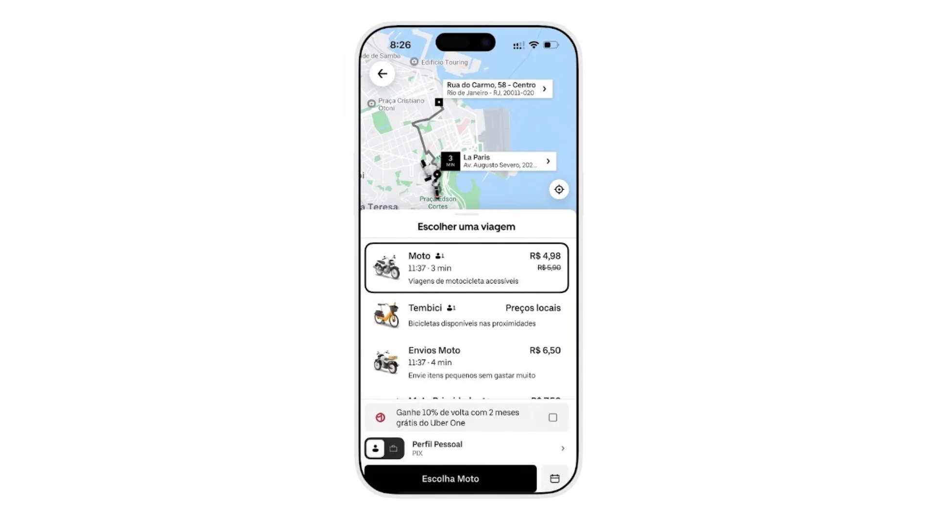 Uber Moto introduz preço fixo de R$ 4,98 para viagens de até 3 km em 38 cidades