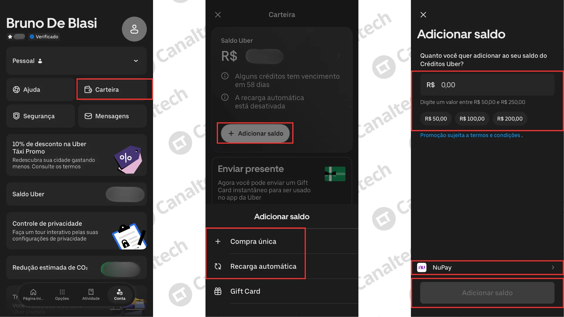 Como comprar saldo para a carteira da Uber