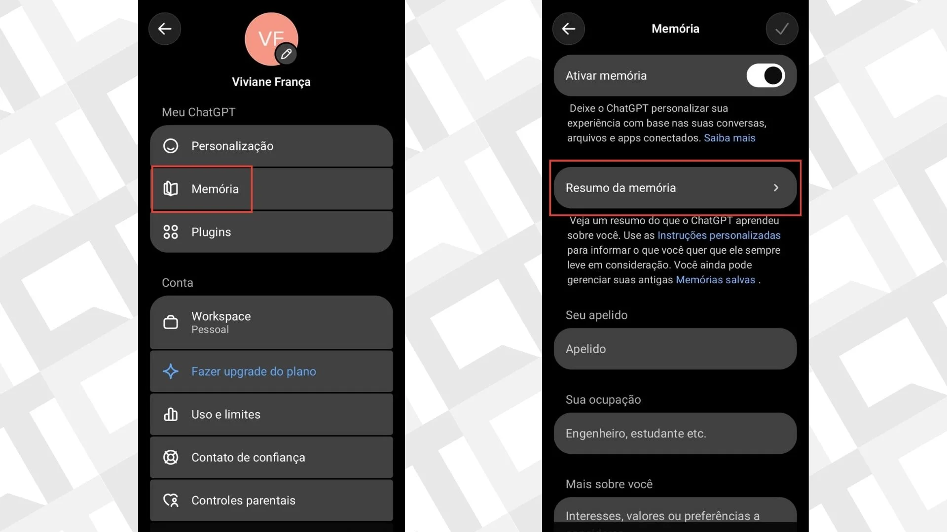 Resumo da mem&oacute;ria - celular ChatGPT