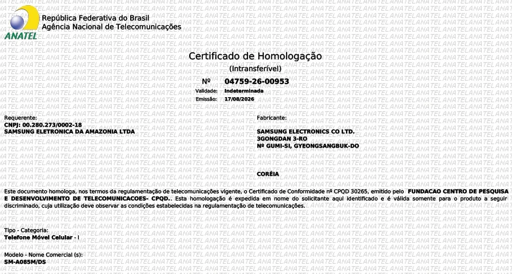 Samsung prepara celular mais barato de 2026 no Brasil; Anatel liberou