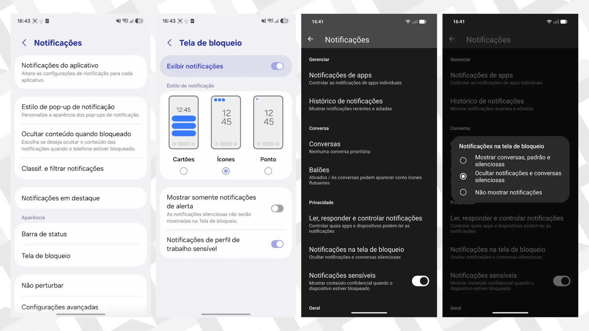 diferentes configura&ccedil;&otilde;es android