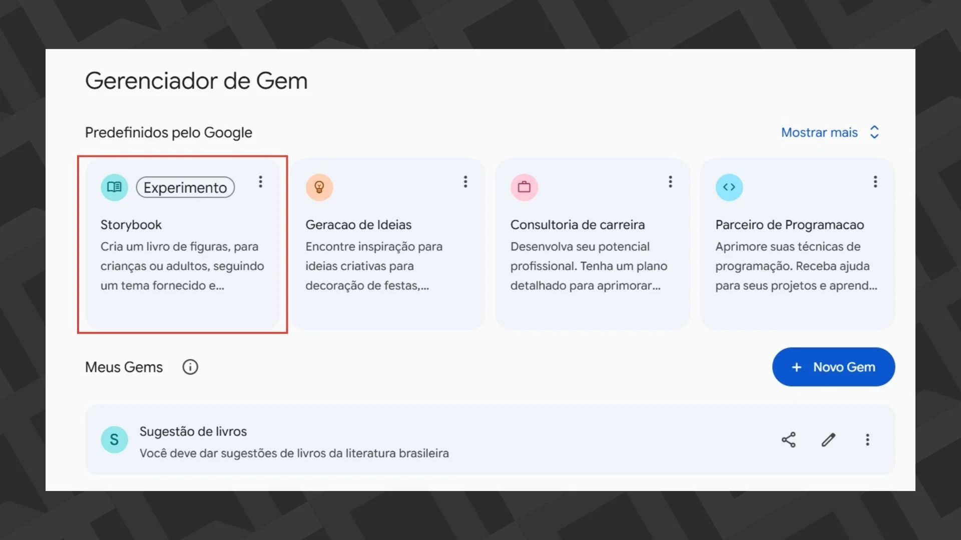 Gemini Gems configurados do Google - PC