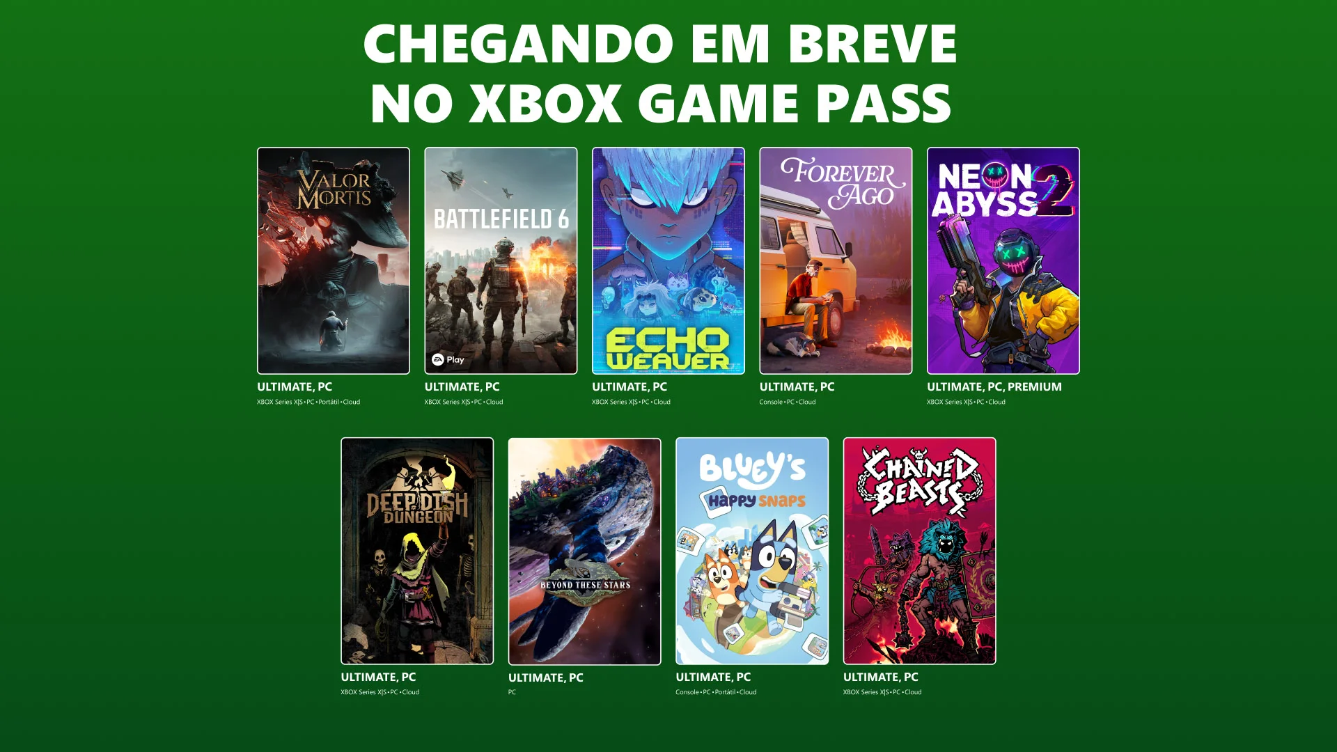 XBOX Game Pass recebe Battlefield 6, Gears of War e Minecraft em outubro