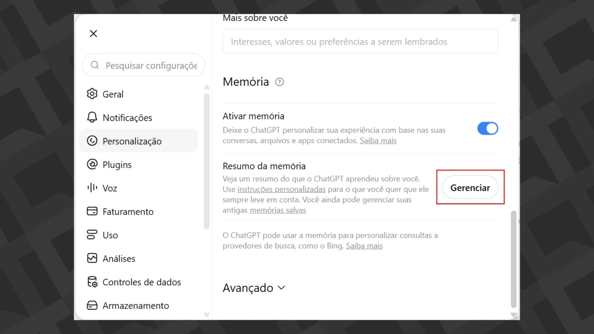 resumo da mem&oacute;ria - PC - ChatGPT