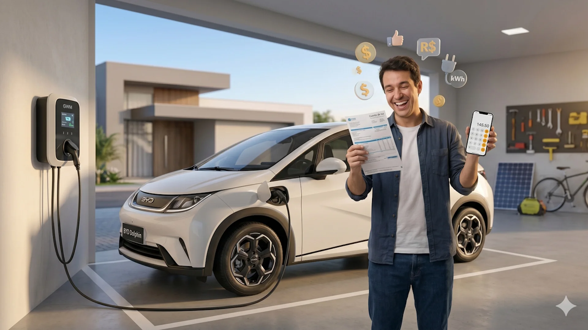 recarga carro el&eacute;trico casa conta energia