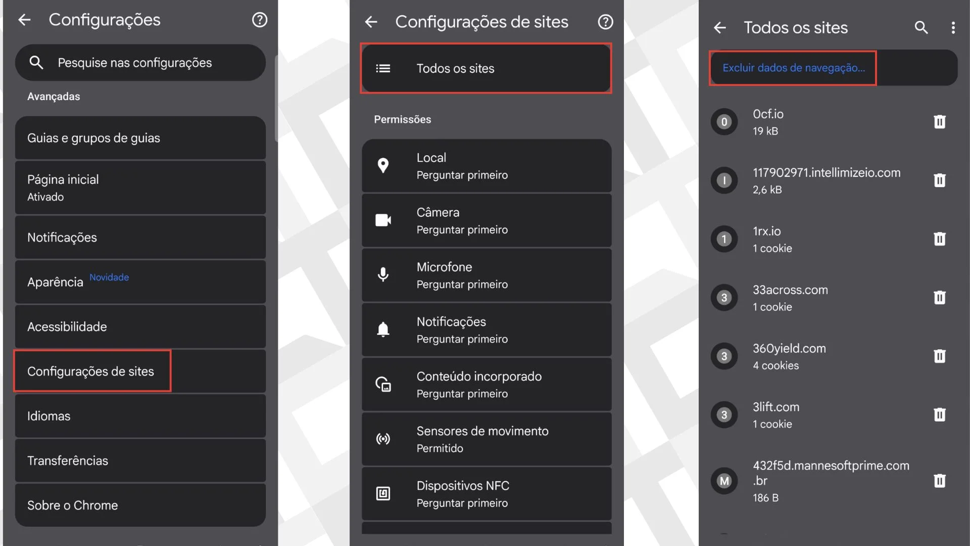 Remover permissões de sites