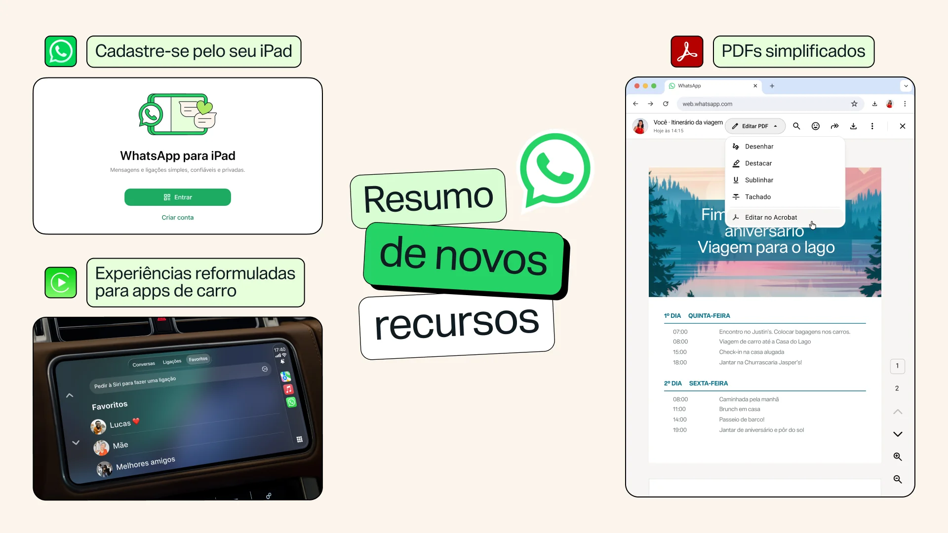 WhatsApp novidades carros iPad