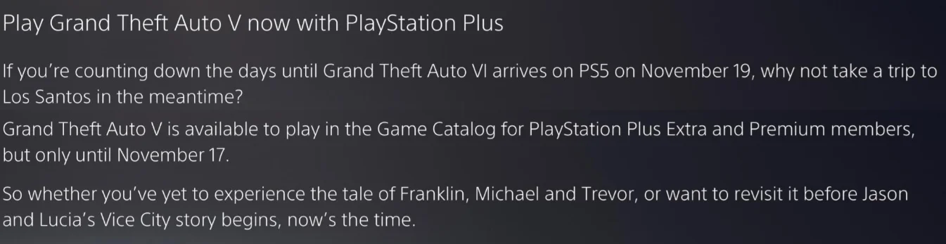 Ainda não zerou? GTA 5 vai sair da PS Plus dois dias antes da estreia de GTA 6