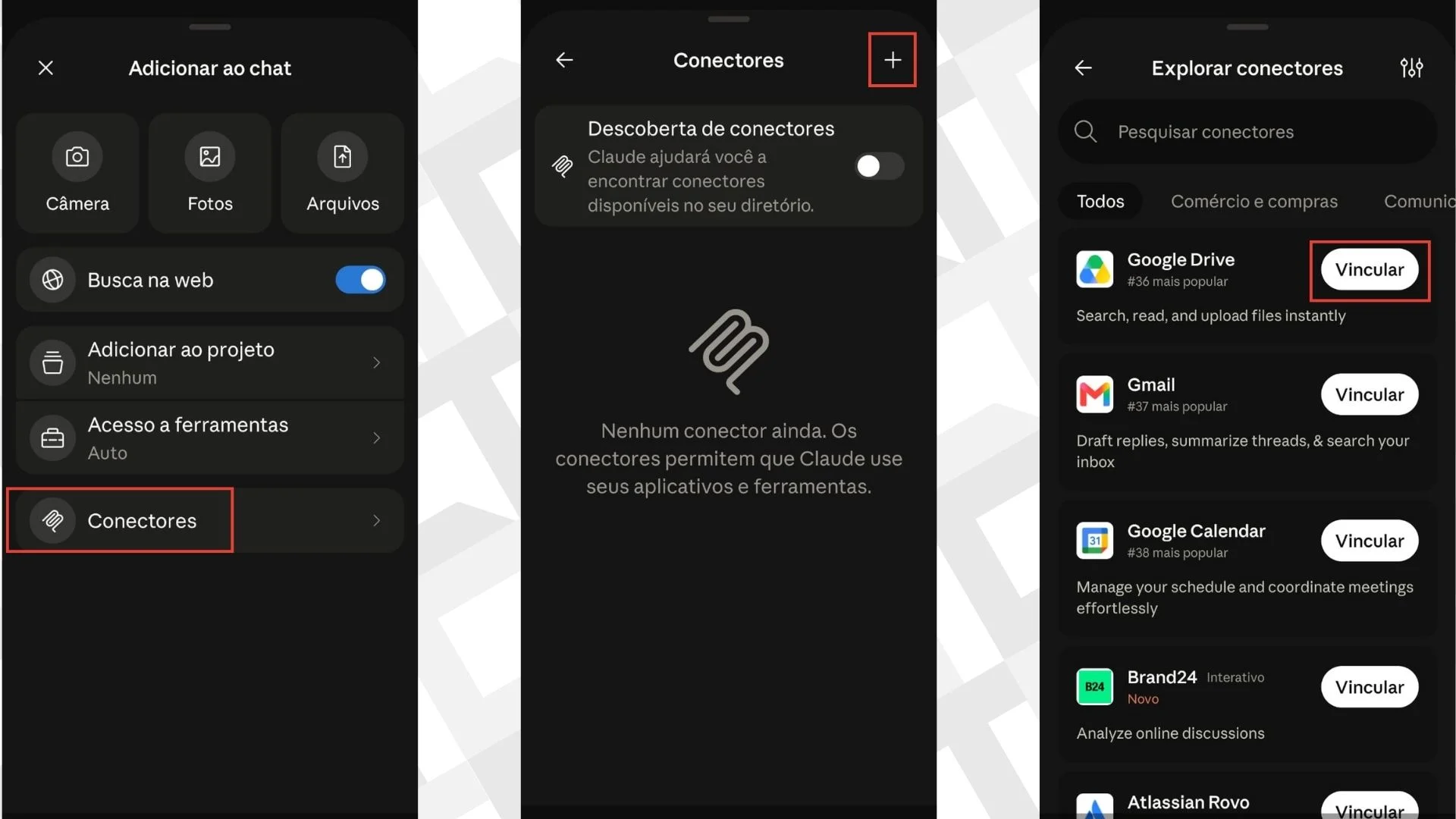 Conectores do Claude no celular