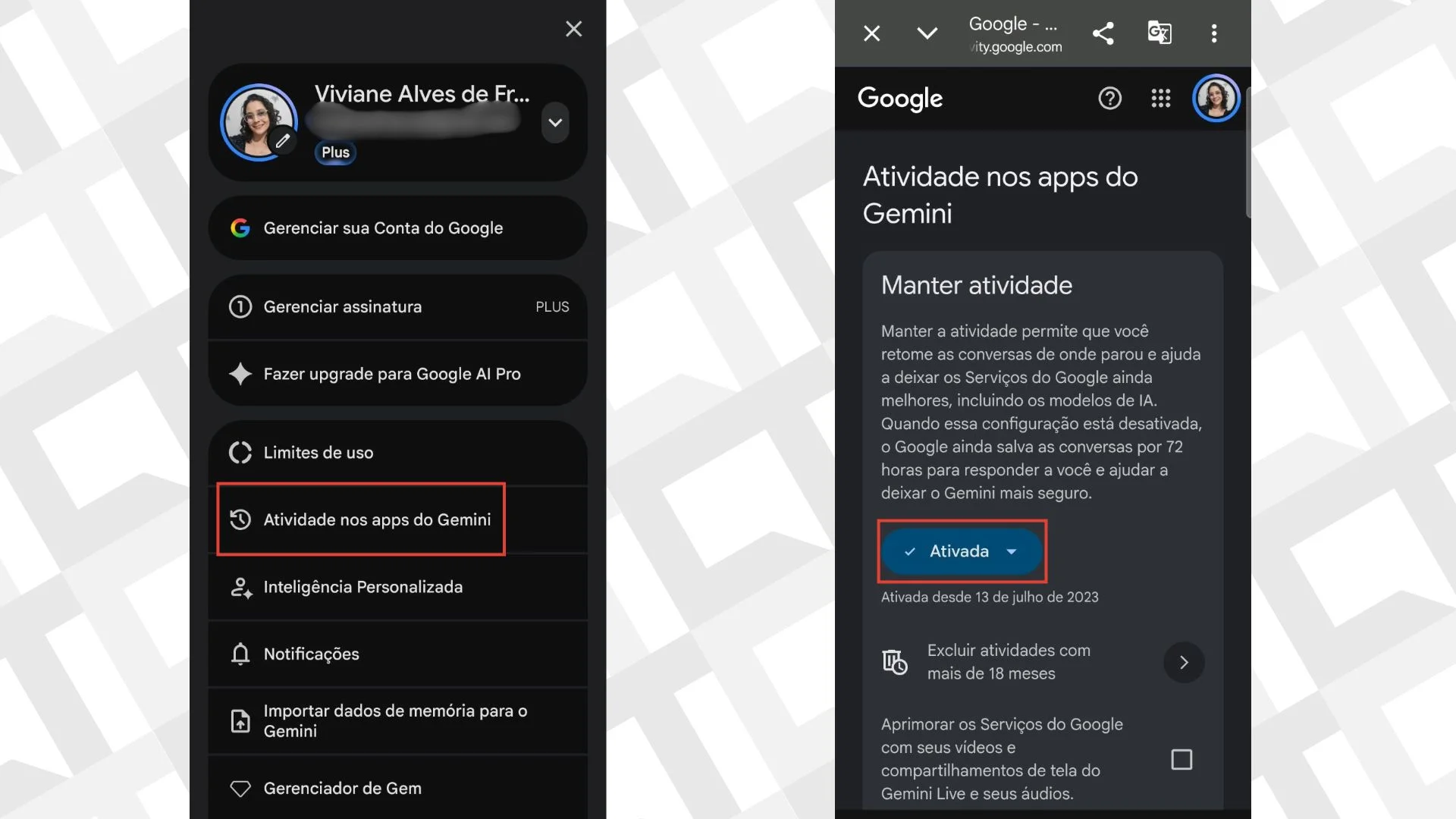 desativar treinamento Gemini