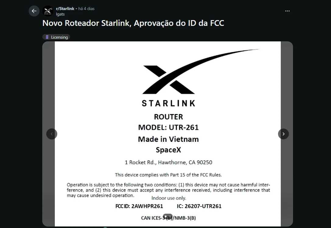 Anatel dos EUA aprova novo roteador da Starlink; mais rápido e com mais portas